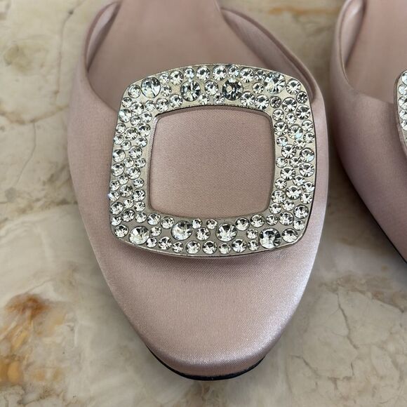 Crystal Buckle Ballerina Pink Satin Flats - Picture 4 of 12